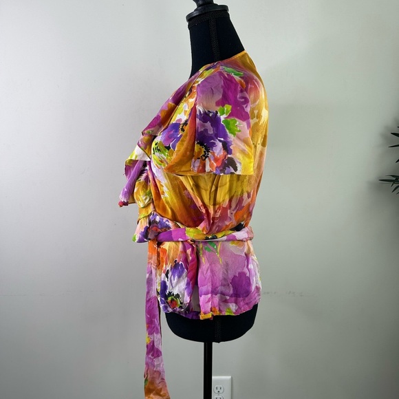 Ralph Lauren Vibrant Wrap Blouse - Orange and Purple - Picture 2 of 4